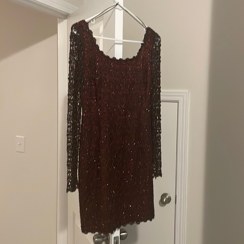 Brown lace mini dress
